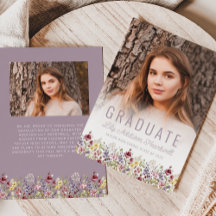 Anúncio de Graduação Boho Wildflower Mauve com Fot