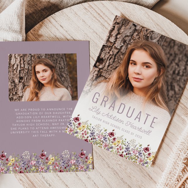 Anúncio de Graduação Boho Wildflower Mauve com Fot (Criador carregado)