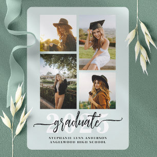 Anúncio de Graduação Colagem de 4 Fotos Verde Ment