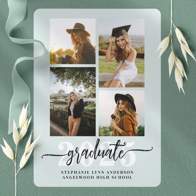 Anúncio de Graduação Colagem de 4 Fotos Verde Ment (Criador carregado)