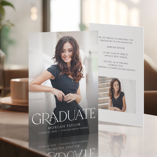 Anúncio de Graduação com Foto de Elegância Minimal (Minimal Graceful Elegance Photo Grad Announcement)