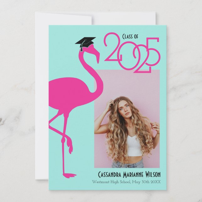 Anúncio de Graduação com Foto de Flamingo Tropical (Frente)