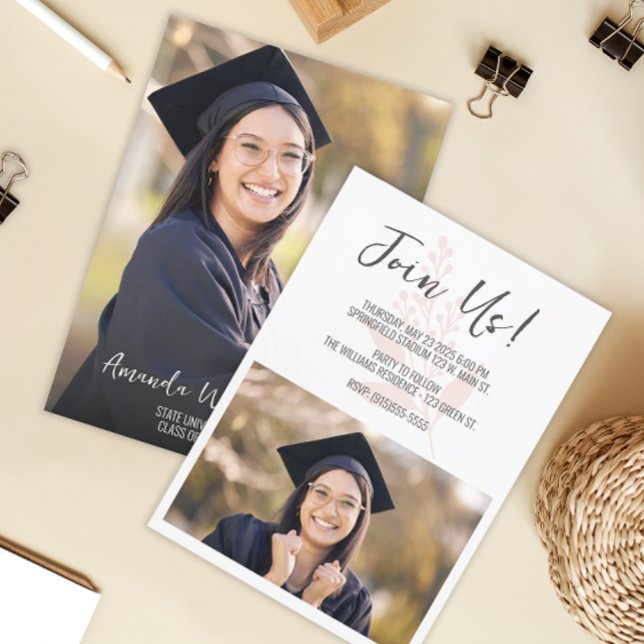 Anúncio de Graduação com Foto em Estilo Moderno (Modern Two Photo Graduation Announcement)