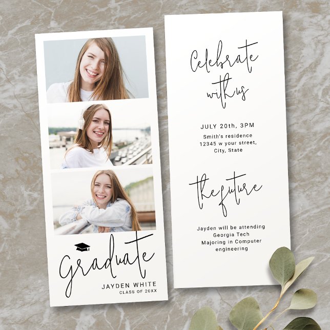 Anúncio de Graduação com Foto em Script Moderno 3 (Modern Script 3 Photo Graduation Announcement)