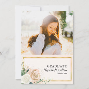 Anúncio de Graduação com Foto Floral Rosa e Dourad