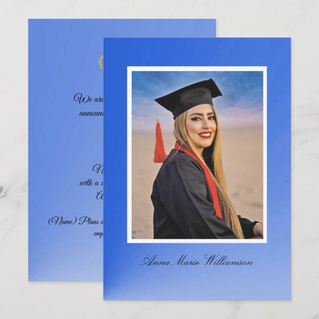 Anúncio de Graduação com Gradiente Azul Moderno (Frente/Verso)