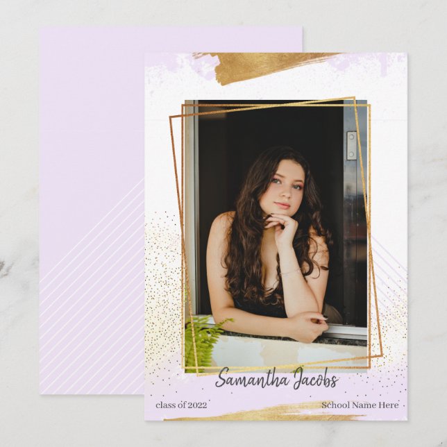 Anúncio de Graduação com Moldura Púrpura e Dourada (Frente/Verso)
