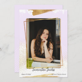 Anúncio de Graduação com Moldura Púrpura e Dourada