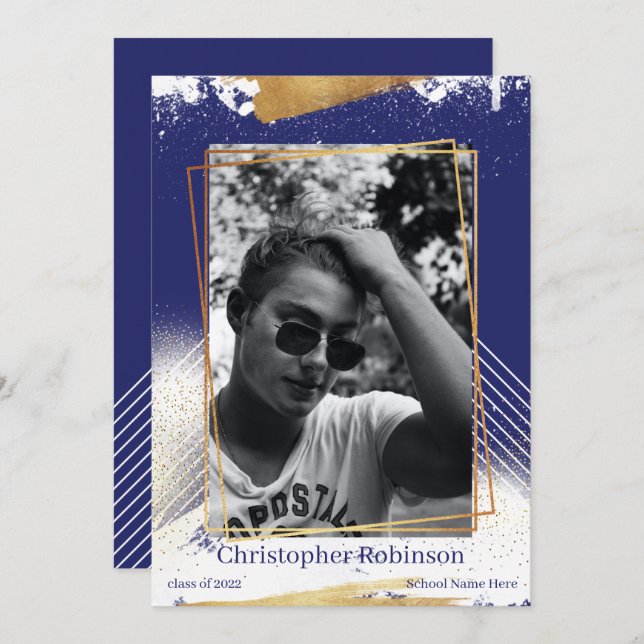 Anúncio de Graduação com Quadro Marinho e Dourada (Frente/Verso)