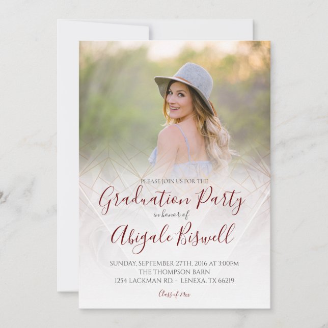 Anúncio de Graduação com Rosa Geométrica Moderna e (Frente)