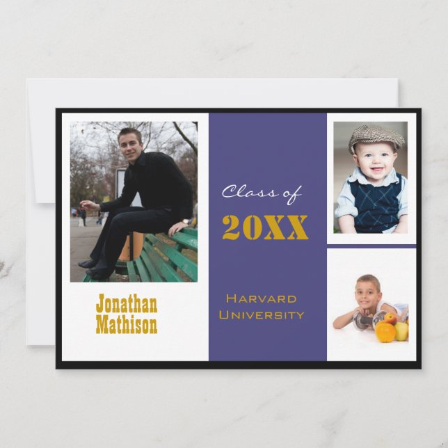 Anúncio de Graduação Convite de Foto Azul (Frente)