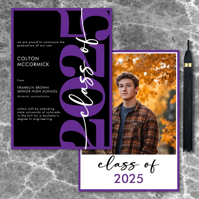 Anúncio de Graduação da Tipografia Roxa Moderna (Modern Purple Typography Graduation Announcement)
