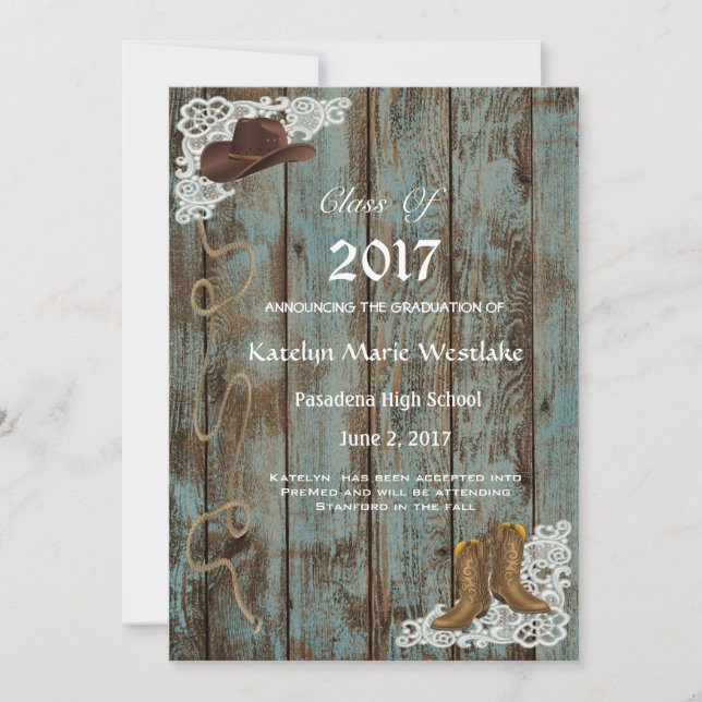 Anúncio de graduação de 20XX, Rustic, Boots & Lace (Frente)