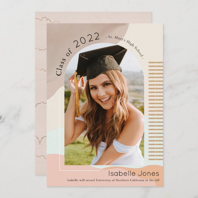 Anúncio de Graduação de Arch do Boho Abstrato (Frente/Verso)