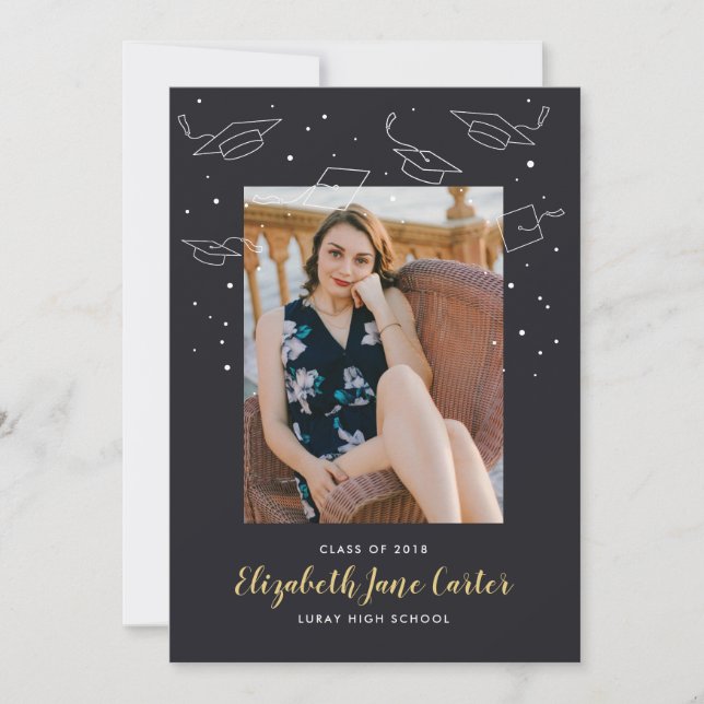 Anúncio de Graduação de bonés e Confetti (Frente)