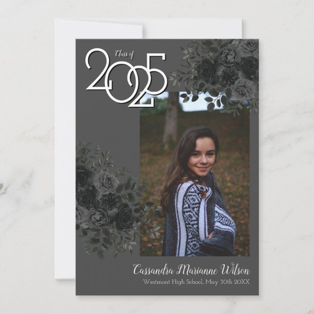 Anúncio de Graduação de Cinza Preta Rosa Dark (Frente)