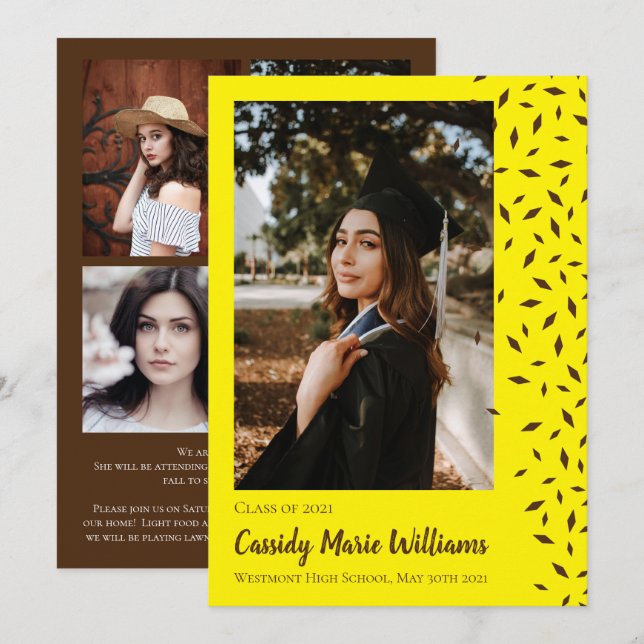 Anúncio de Graduação de Confetti Amarelo-Castanho (Frente/Verso)