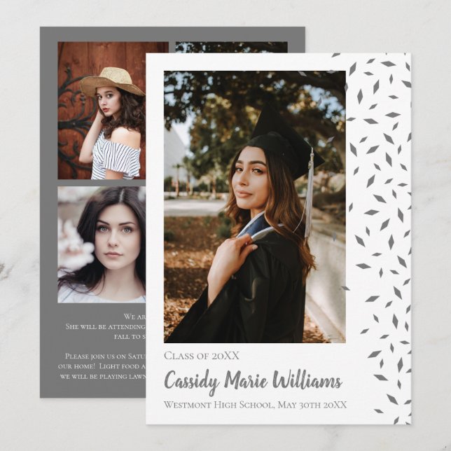 Anúncio de Graduação de Confetti Branco da cinza (Frente/Verso)