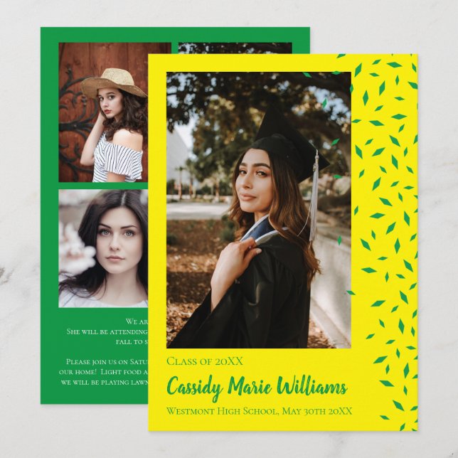 Anúncio de Graduação de Confetti Verde Amarelo (Frente/Verso)