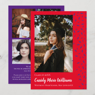 Anúncio de Graduação de Confetti Vermelho Roxo