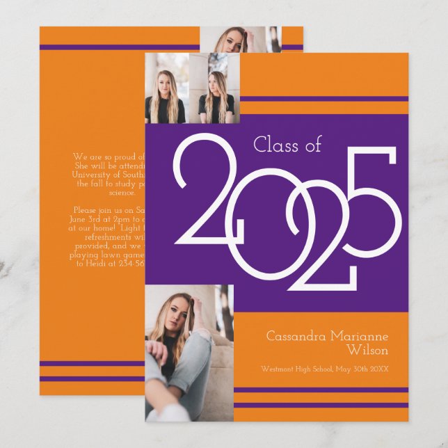 Anúncio de Graduação de Cor da Escola Laranja Roxo (Frente/Verso)