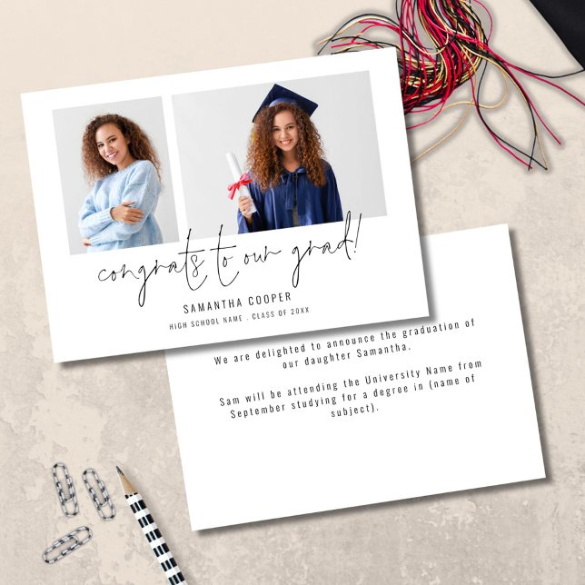 Anúncio de Graduação de Formando de Parabéns de Fo (front and back view)