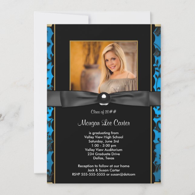 Anúncio de Graduação de Foto Azul Girls Teal (Frente)