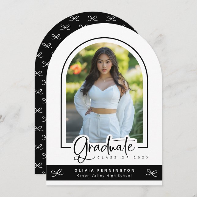 Anúncio de Graduação de Foto Branca Negra (Frente/Verso)