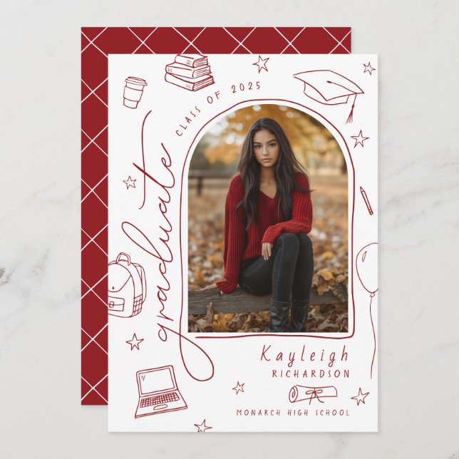 Anúncio de Graduação de Foto Desenhada à Mão Branc (Frente/Verso)