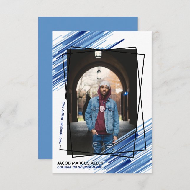 Anúncio de Graduação de Foto do Abstrato Azul lega (Frente/Verso)