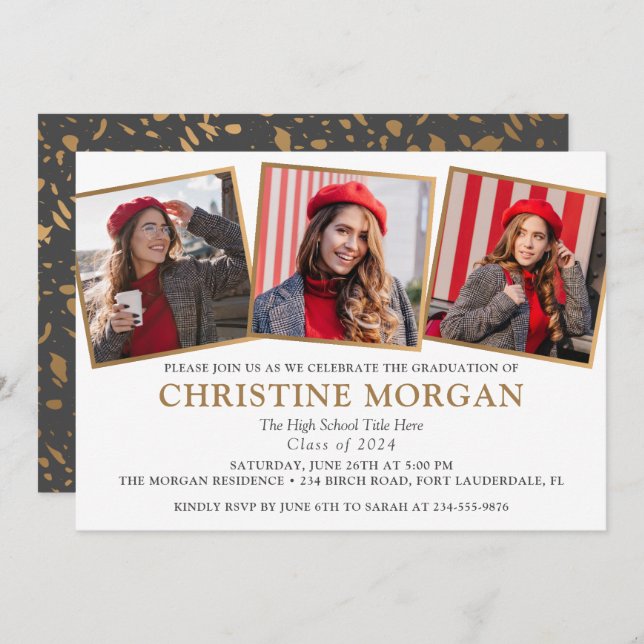 Anúncio de Graduação de Foto do Formando Dourado P (Frente/Verso)