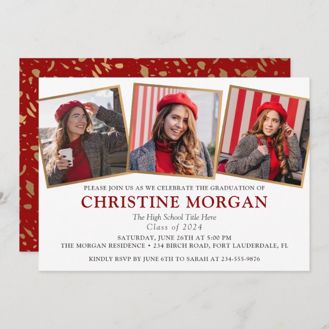 Anúncio de Graduação de Foto do Formando Dourado V (Frente/Verso)