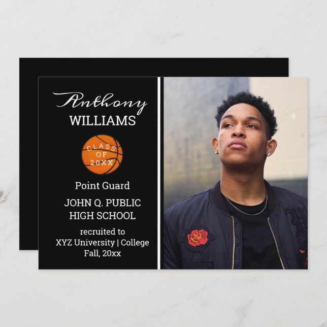 Anúncio de Graduação de Foto do Jogador de Basquet (Frente/Verso)