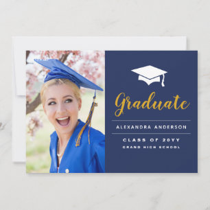 Anúncio de Graduação de Foto Dourada Azul 2022