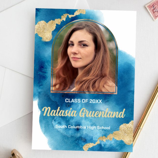 Anúncio de Graduação de Foto Dourada de Cor da Águ (Criador carregado)