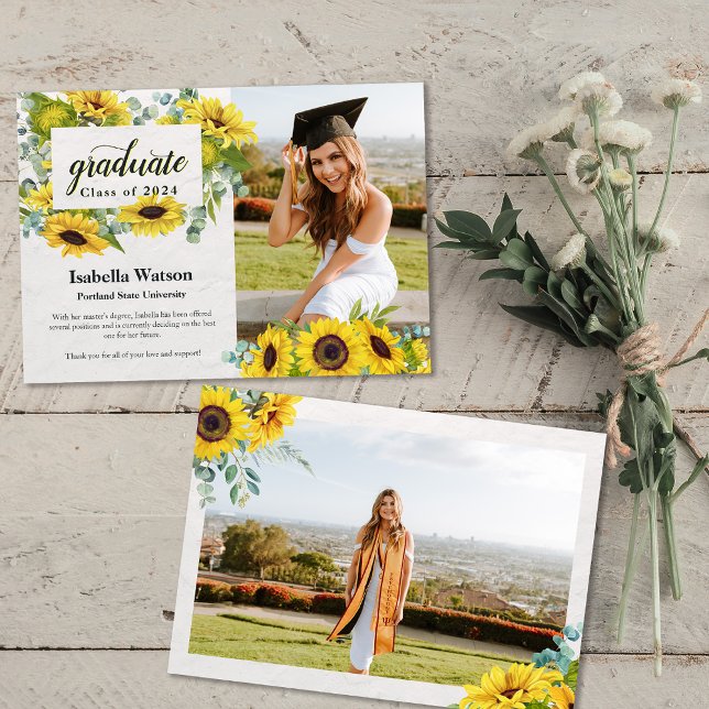 Anúncio de Graduação de Foto em Girassol (Sunflower Photo Script Graduation Announcement)