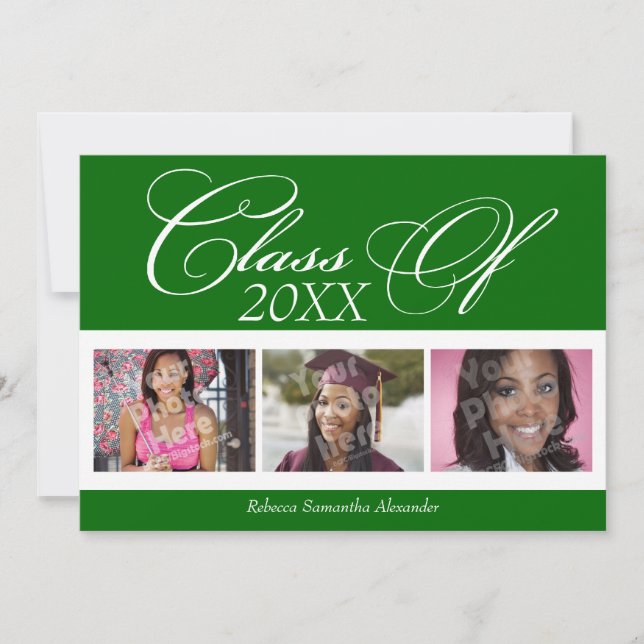 Anúncio de Graduação de Foto em Kelly Green/White  (Frente)