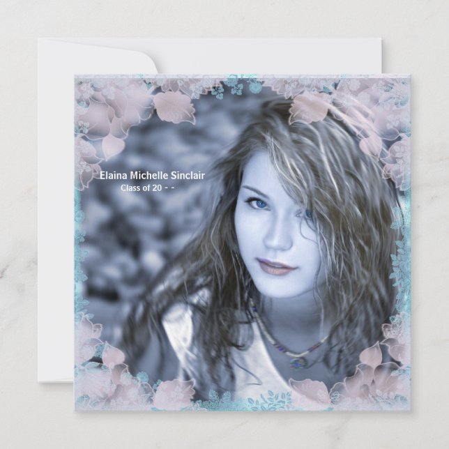 Anúncio de Graduação de Foto Floral Rosa Teal (Frente)
