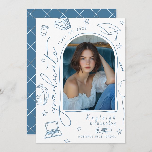 Anúncio de Graduação de Foto Imaginosa Desenhada à (Frente/Verso)