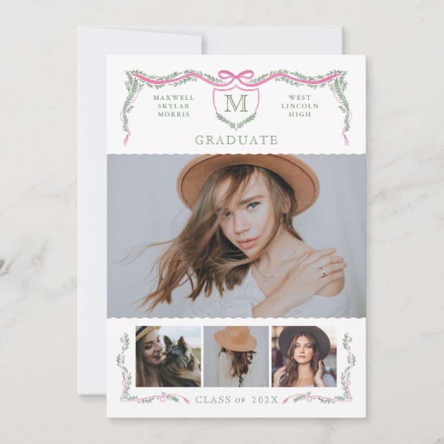 Anúncio de Graduação de Foto Ivy Crest Monograma (Frente)