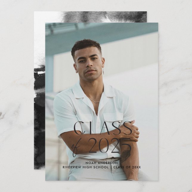 Anúncio de Graduação de Foto Preta Simples Moderna (Frente/Verso)