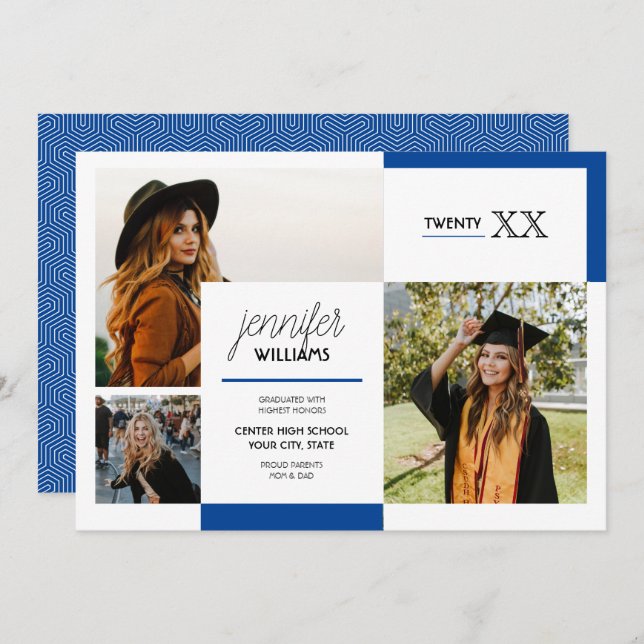 Anúncio de Graduação de Foto Real Blue 3 (Frente/Verso)