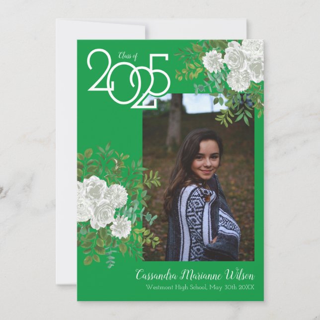 Anúncio de Graduação de Foto Verde Rosa Branca (Frente)