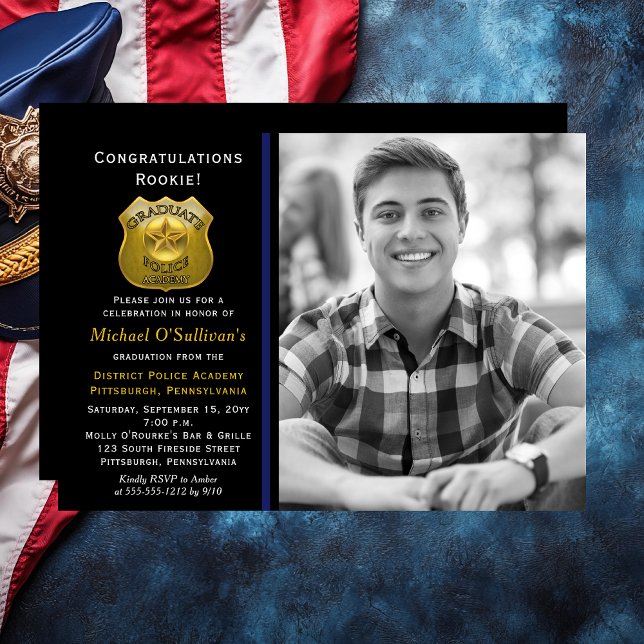 Anúncio de Graduação de Fotos da Polícia | Parte (Police "Graduate" Photo Graduation Announcement | Party Invitation - Print | Download)