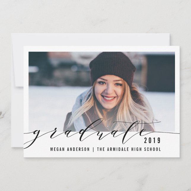Anúncio de graduação de fotos de script elegante (Frente)