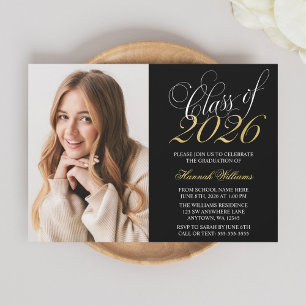 Anúncio de Graduação de Fotos Douradas em Preto