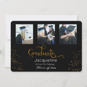 Anúncio de Graduação de Fotos em Preto e Dourad