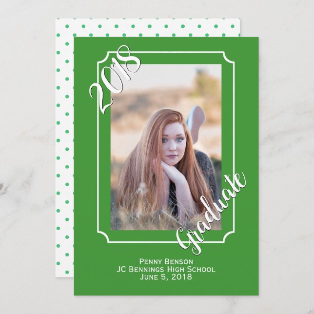 Anúncio de Graduação de Fotos em Verde e Branco (Frente/Verso)