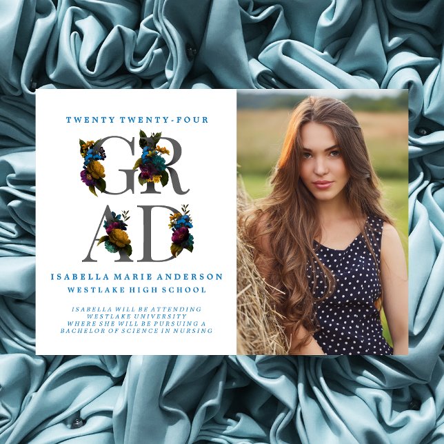 ANÚNCIO DE GRADUAÇÃO DE FOTOS FLORAL MOODY ELEGANT (Criador carregado)