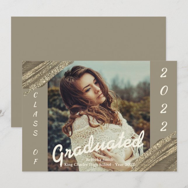 Anúncio de Graduação de Fotos Graduada Verde Doura (Frente/Verso)